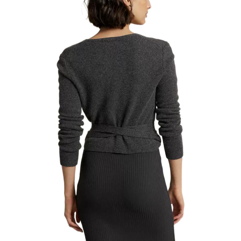 Polo Ralph Lauren FW22 Solid Color V-Neck Tie Long Sleeve Knit Sweater Women sweater Gray WMPOSWENDW20074-020