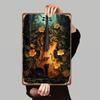 Enchanted Forest Violin Metal Wall Art with Golden Floral Vines and Glowing Accents