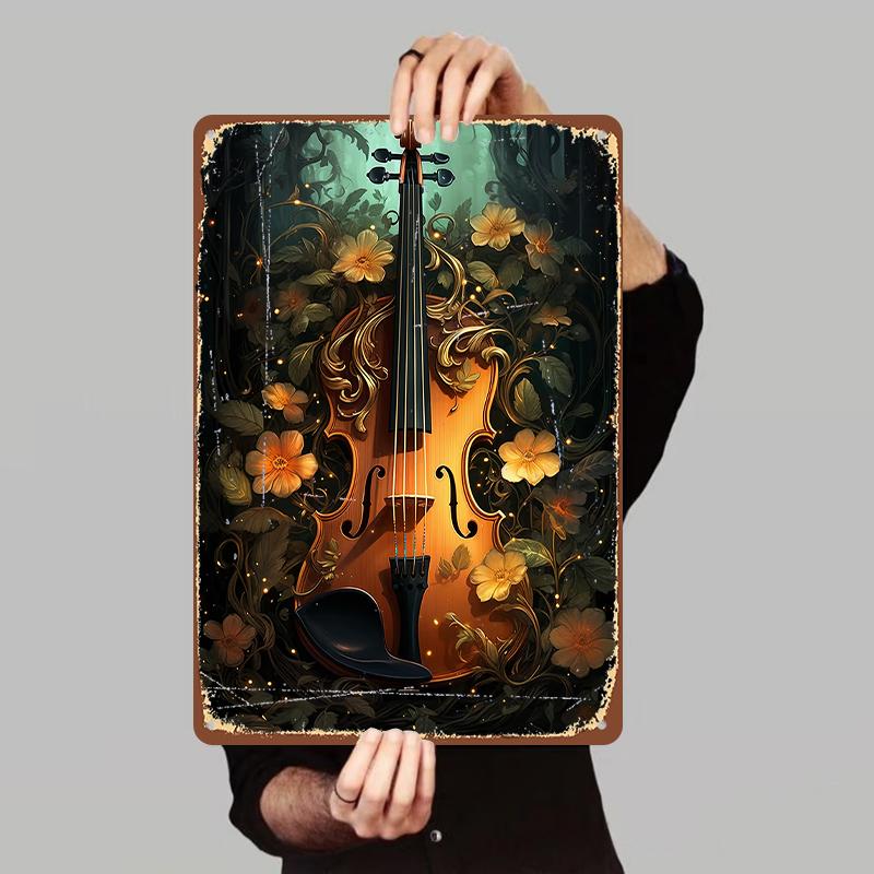 

Enchanted Forest Violin Metal Wall Art with Golden Floral Vines and Glowing Accents 7.9x11.8In(20x30cm)