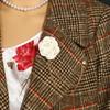 Men Wedding Brooches Cloth Art Handmade Rose Flower Brooch Lapel Pin Badge Tassel Chain Men'S Suit Accessories Groom Boutonniere