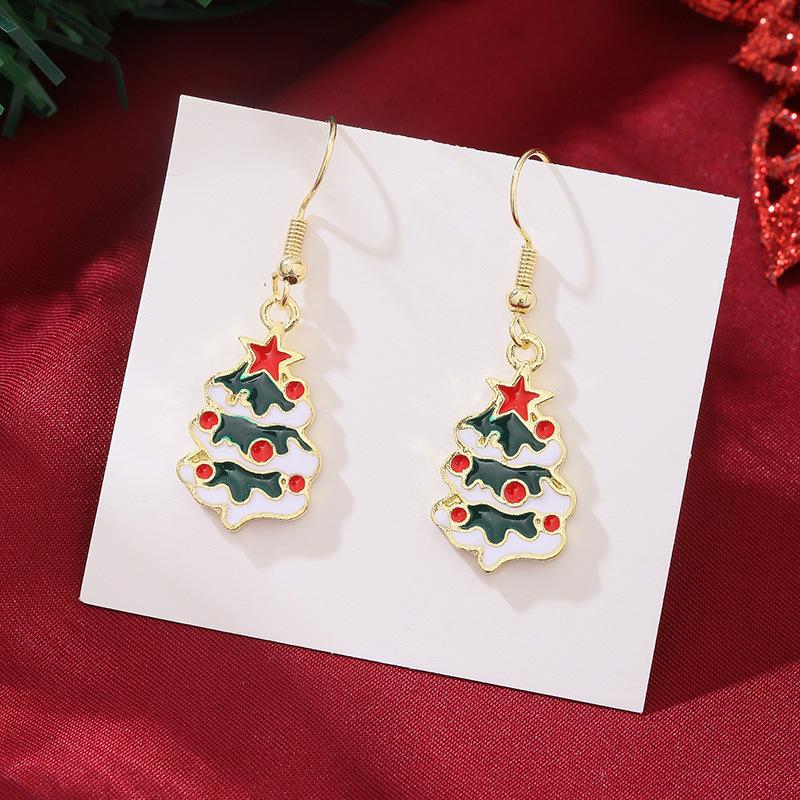 Christmas Santa Snowflake, Candy Cane, Bell, and Elk Earrings with Christmas Hat Design