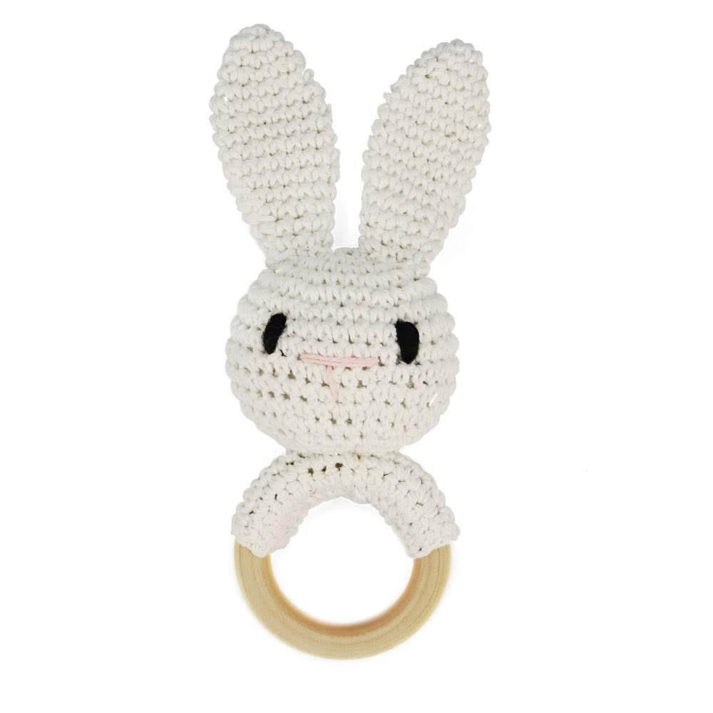 Animals Baby Crochet Rattle Wood Ring Knitting Gym Toy Cartoon Bunny Rattles Toys  Educational Toy