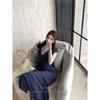 Retro niche design sense lace edge polka dot v-neck dress women's summer waist high-end sense a-word long dress