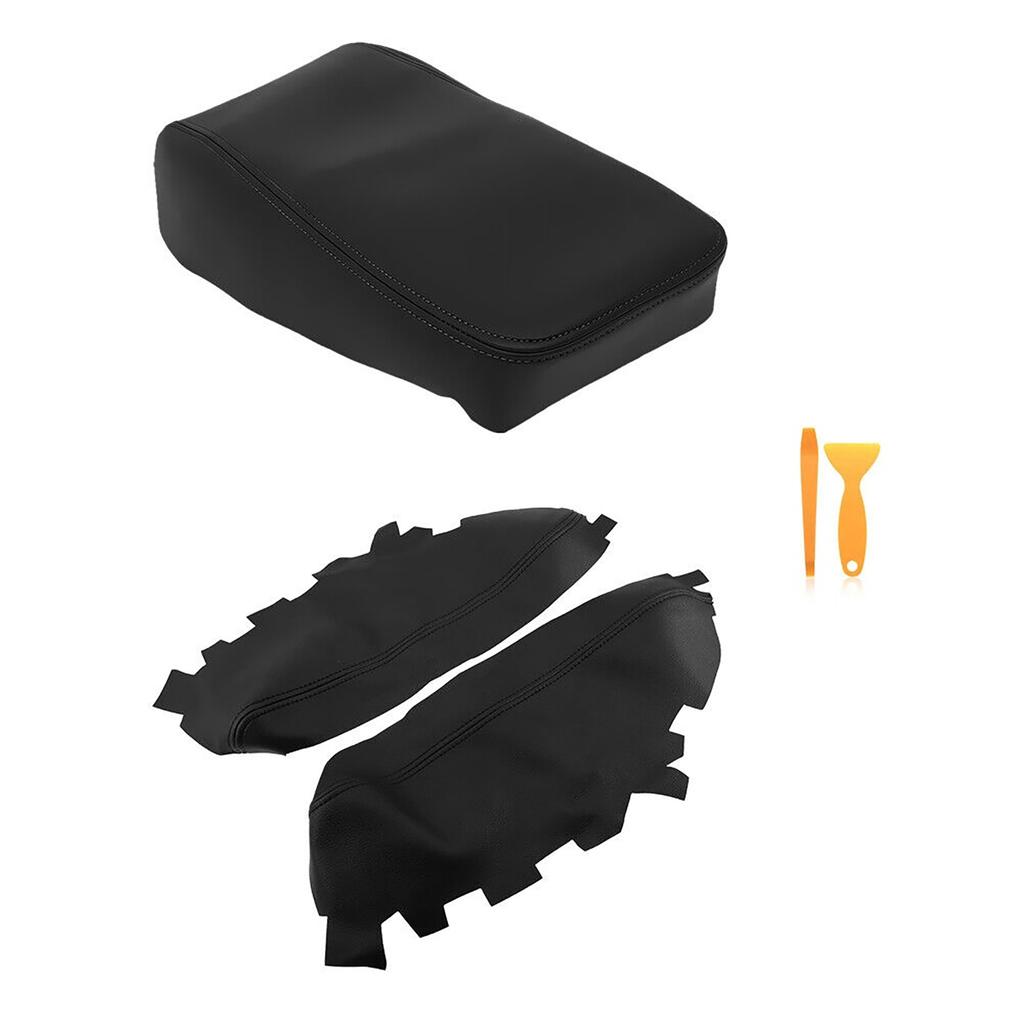 3PCS Black Leather Armrest Cover Set for Toyota Avalon 2013-2018 Skin for Center Console Lid & Front Door Panels Anti-Scratch