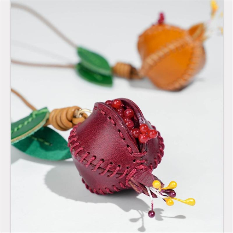 Sophisticated Pomegranate Shape Genuine Leather Charm Accessory for Car and Bag Decoration with Multiple Color Options