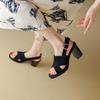High-heeled Sandals Women's Summer New Fish Mouth Rear Empty Thick Heel Open-toed Sandals Black Women's Fashion Shoes