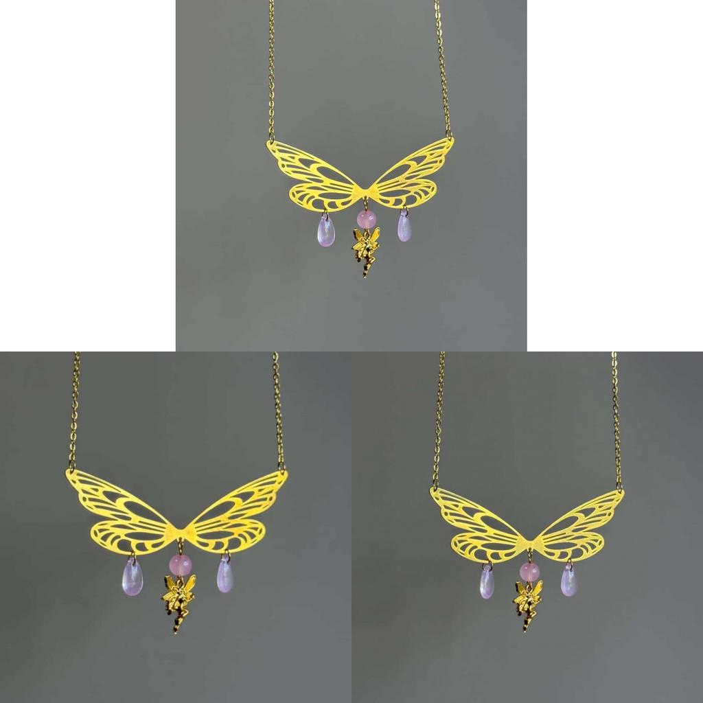 Fairy Wing Pendant Necklace Geometric Copper Art For Ladies