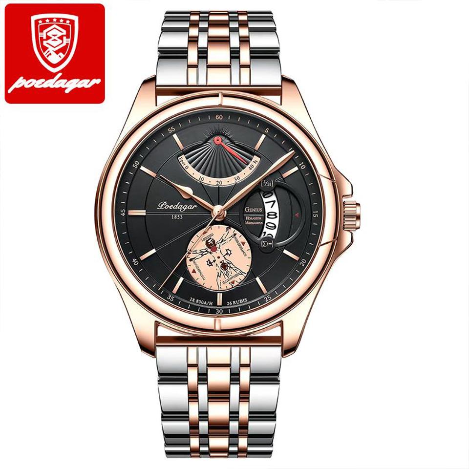 POEDAGAR Men Watch Fashion Top Luxury Sport Wristwatch Waterproof Luminous Leather Date Quartz Man Watches + Box