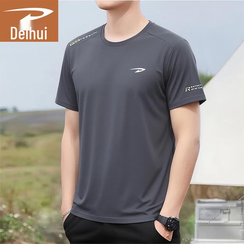 Deerhui Men s Ice Silk Quick-Dry Crewneck Sport T-Shirt XL