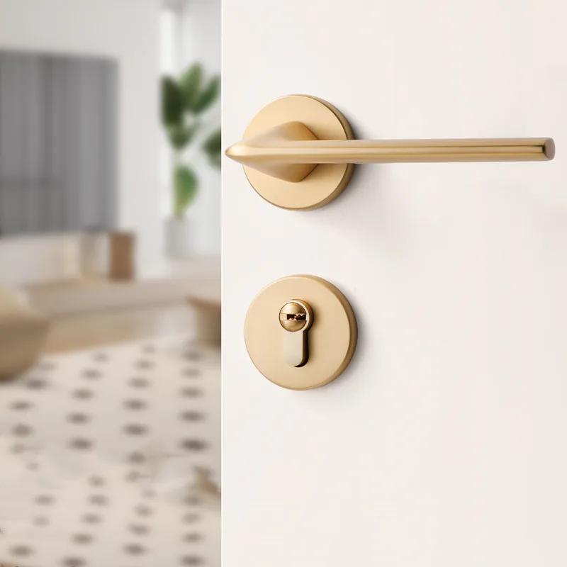 Gold Zinc Alloy Bedroom Door Lock Interior Wooden Door Handle Lock Body Set Mute Security Door Lock Home Hardware with Key
