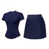 Womens 2-Piece Sport Set: Short Sleeve Henley Top Pleated Skirt Tennis Golf Running Workout