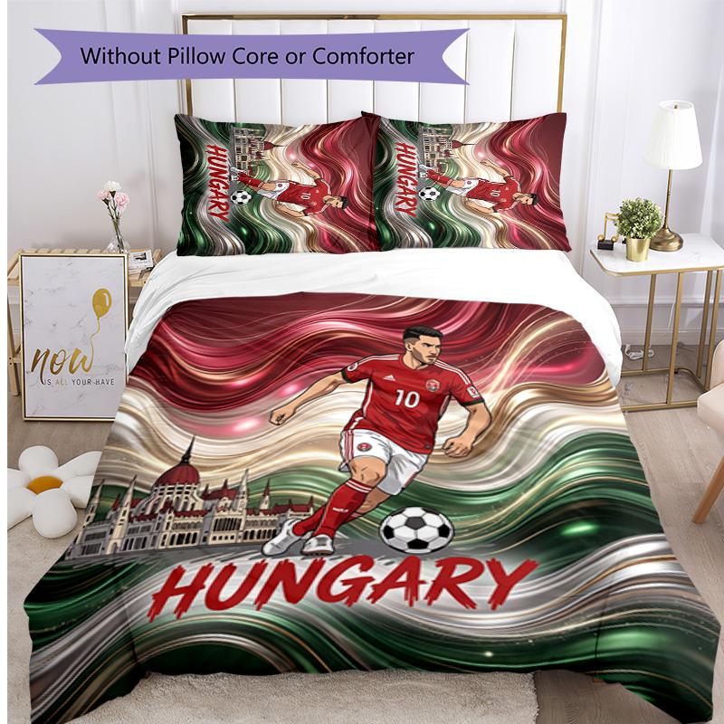 Set Biancheria da Letto Stampata Calcio Ungheria 3 Pezzi Copriletto Traspirante Accogliente come Regalo per Inaugurazione Casa o Festa