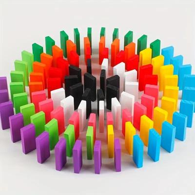 Domino Colored Wooden Building Blocks - 220-Piece Set for Early Education and Children's Cognitive Development