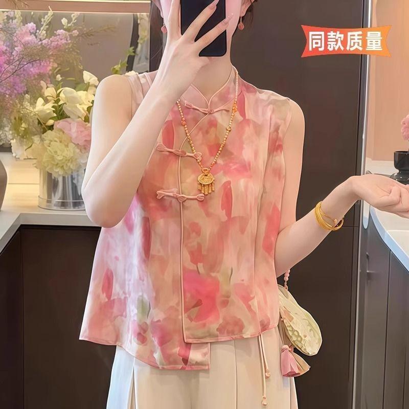 Premium luxury outer wear thin shirt 2025 summer new diagonal placket buckle jacquard vest