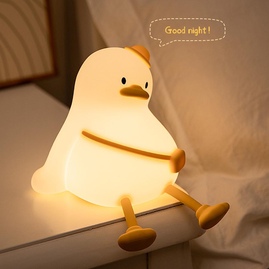 LED Night Light Cute Duck Silicone Touch Sensor Lamp Timer Nightlight Rechargeable Atmosphere Lights For Room Decor Kids Gift