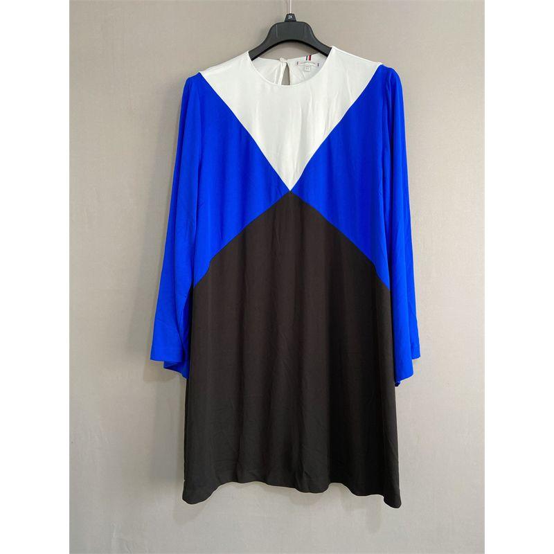 

Export USA Tom * Plus Size Women s Clothing Spring and Summer Color Matching Dress plus Size Flare Dress Blue White Black Patchwork 52