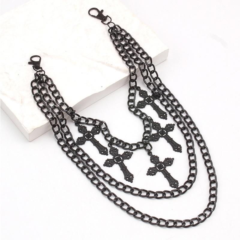 Pants Chain with Hollowed  Cross Wallet Chain Adult Jeans Pocket Chain Hiphop Rock Style Chain for Fashion Enthusiasts