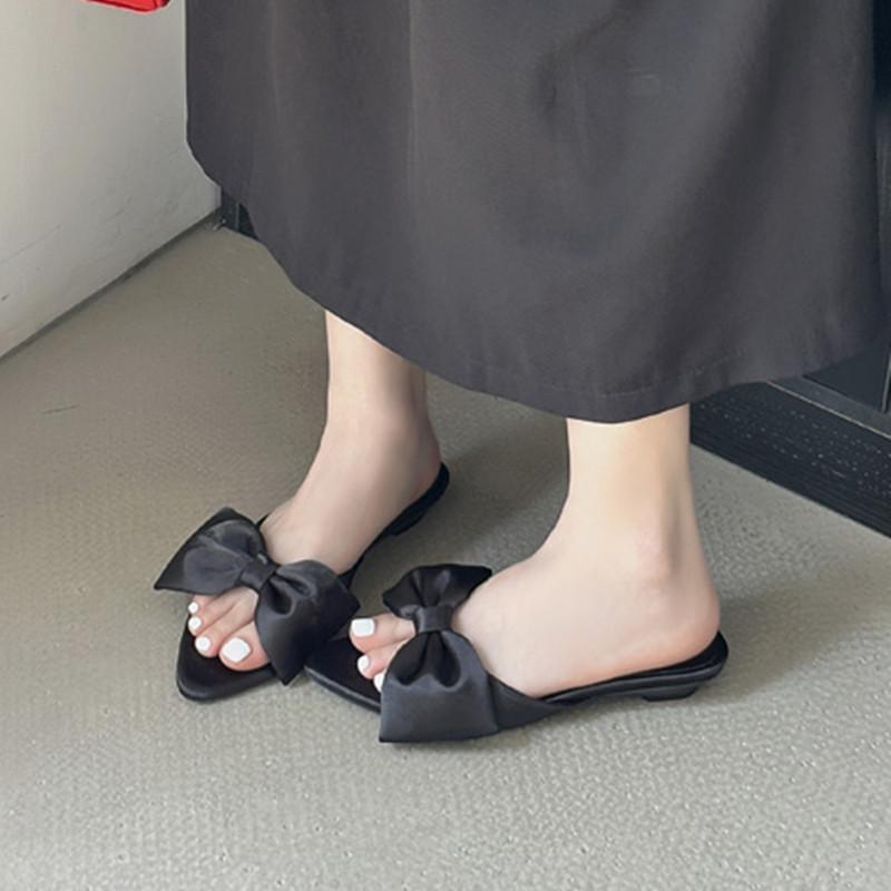 

Fashion Bailamos Brand Women Slippers Fashion Summer Bow Flat Sandals Outdoor Beach Slippers Women Flat Shoes Women Dress Slides Mujier 39 чёрный