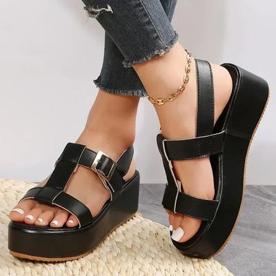 Zapatos De Mujer Summer New Fashion Casual Round Toe Platform Buckle Flat Beach Shoes Outdoor Walking Roman Sandalias De Mujer