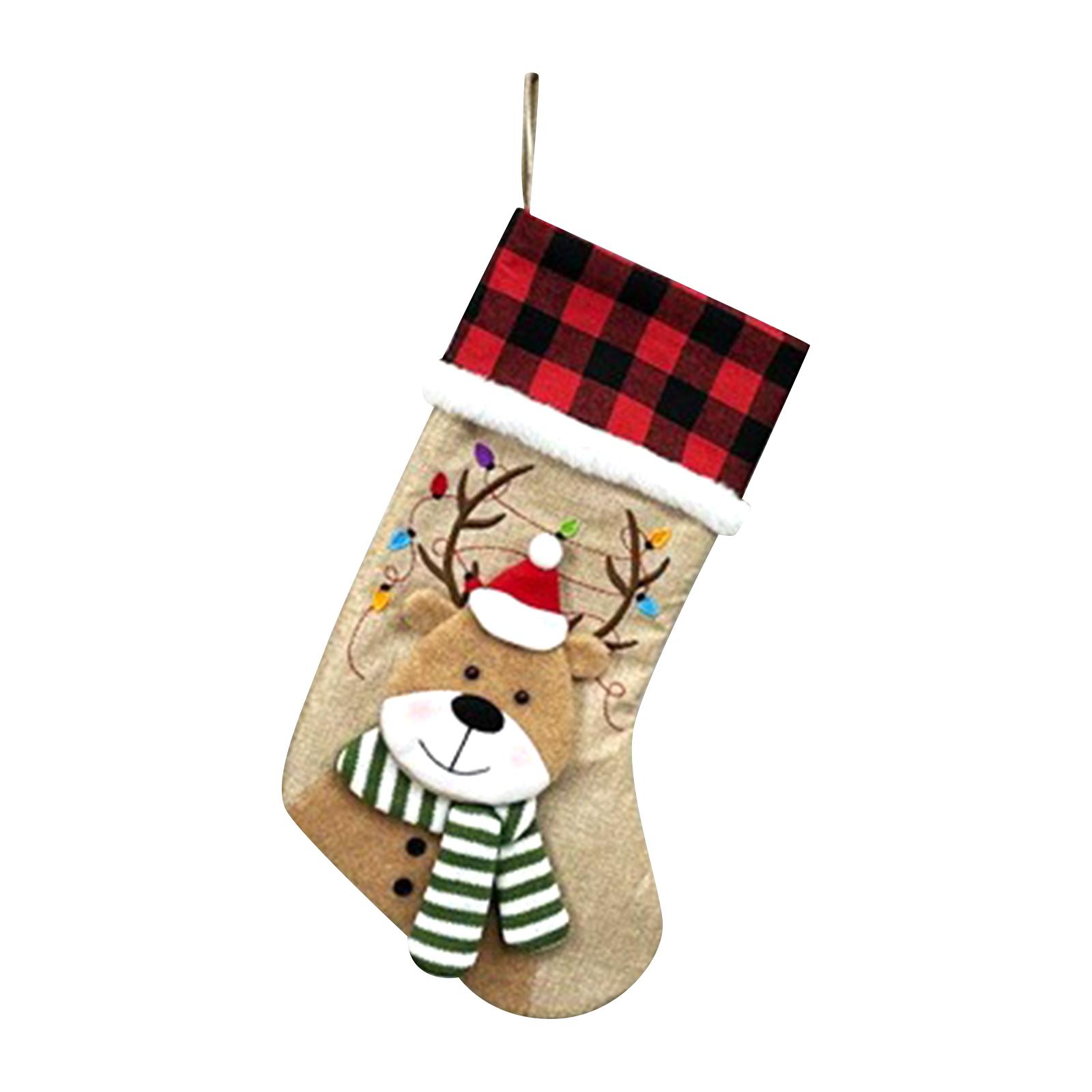 

Custom Stocking With Embroidered Name & Festive Pattern, 3D Design Warm Brown Xmas Stocking Family Kids One Size