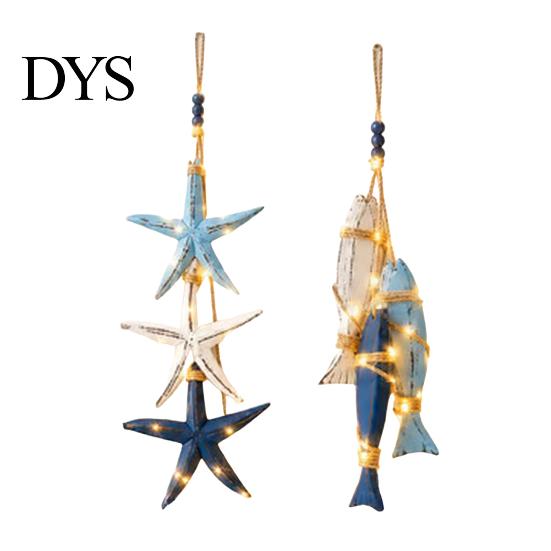Waterproof LED String Lights Lighted Wooden Fish Starfish Wall Decor, Beachy Decor with Warm LEDs, Bathroom And Bedroom Coastal Nautical Hanging