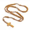 Catholic Wood Beads Necklace For Women Crucifix Cross Pendant Braided Rope Chain Rosary Necklace Men Religious Prayer Jewelry