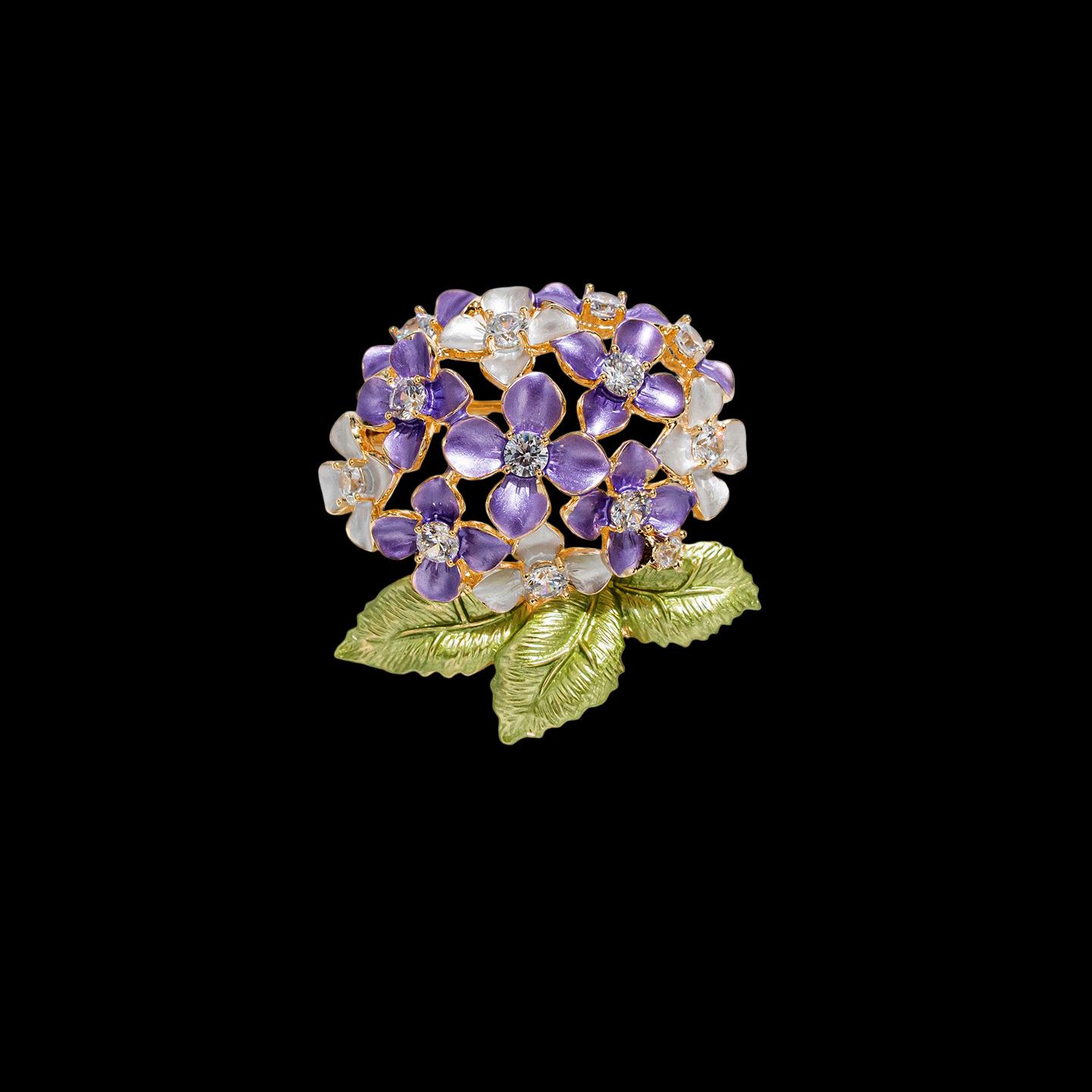 

Серебряная брошь «Гортензия» – Фиолетовый романтичный аксессуар высокого класса, Идеальный подарок на День святого Валентина и Циси