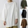 Damen Crew-Neck Dreiviertelarm Oversized Tunika Oberteil Lockerer Sitz Urbaner Stil Einfarbige Seitenschlitz Lässig Mittellang Basic T-Shirt