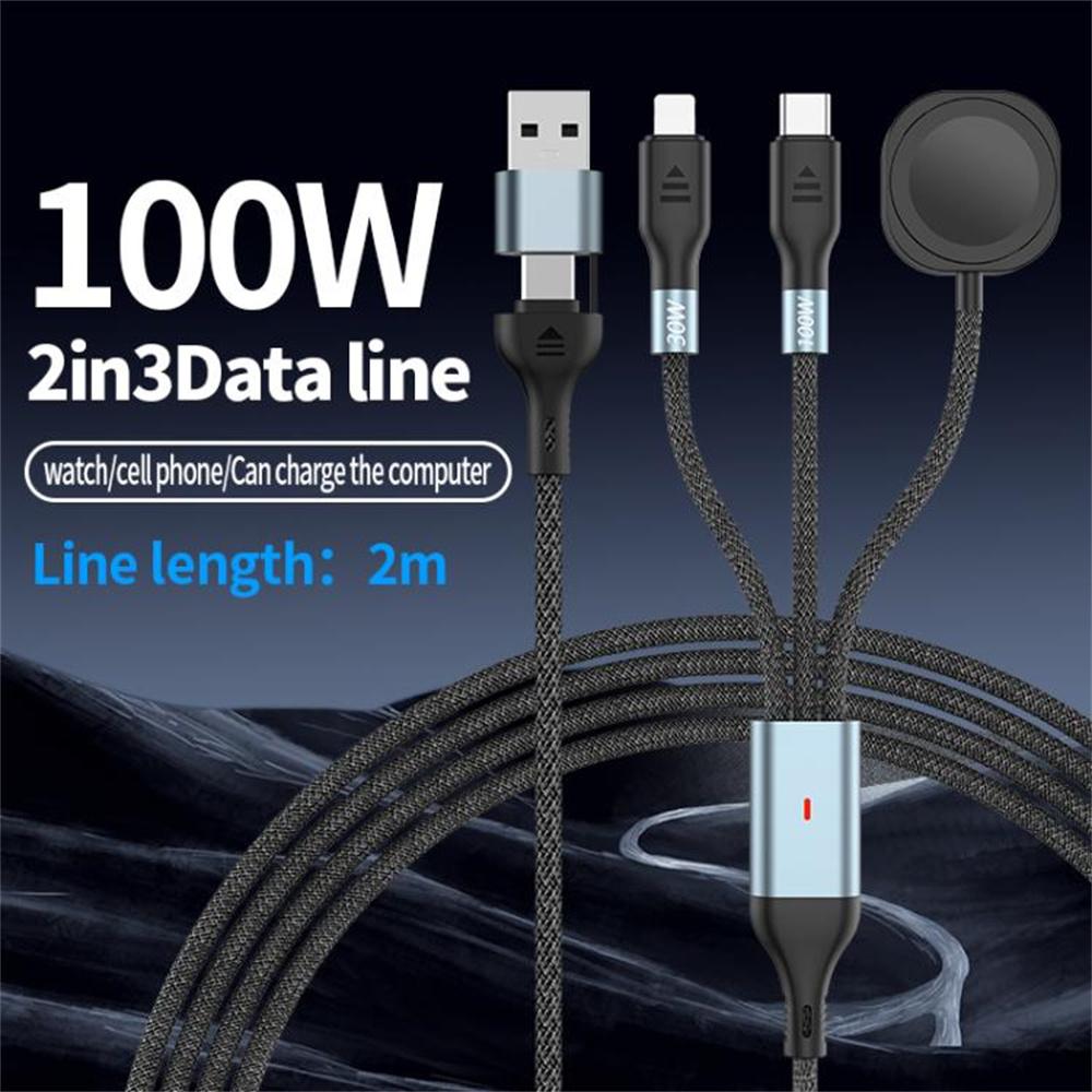 

2m 2 in 1 USB A/Type-C to USB C/8 Pin/for Apple Watch Charger Dock PD 100W Fast Charging Cable A
