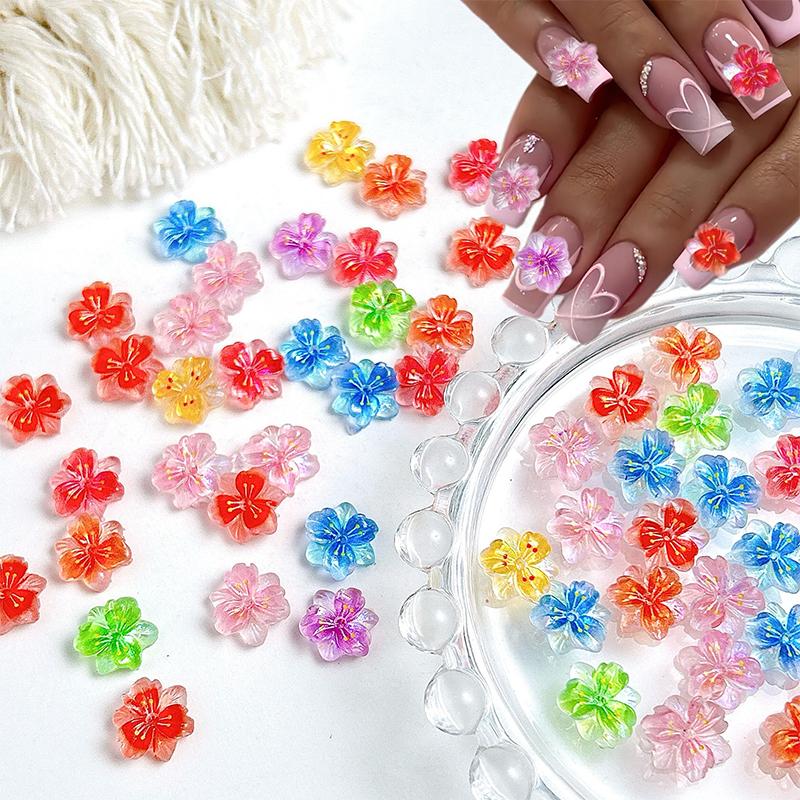 50Pcs 3D Flowers For Nails Charms Ice Translucent Gradient Blossom Manicure Art Flower Luminous Decoration For Nails Design