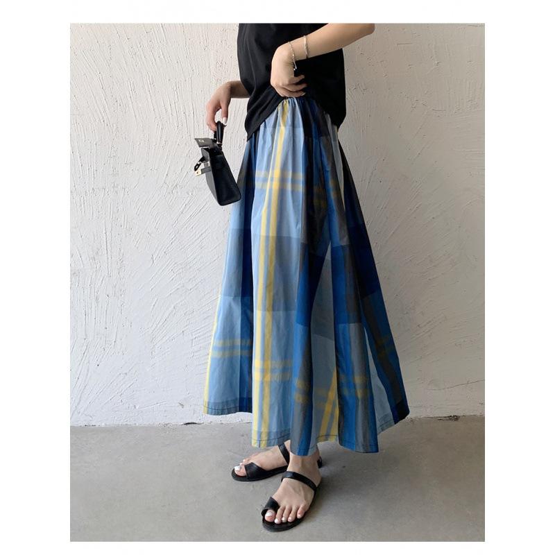 

Летняя клетчатая юбка Универсальные модные юбки для показа L синий