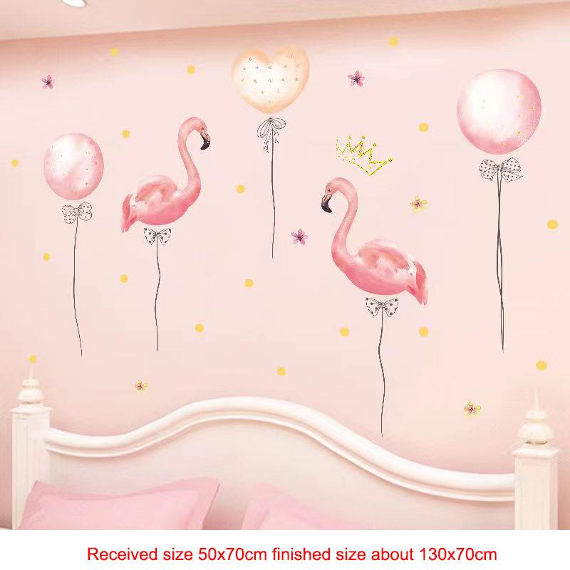 Pink Wall Sticker for Bedroom Girls, Unicorn Feather Princess Flowers Decal, Nursery Removable Wallpaper