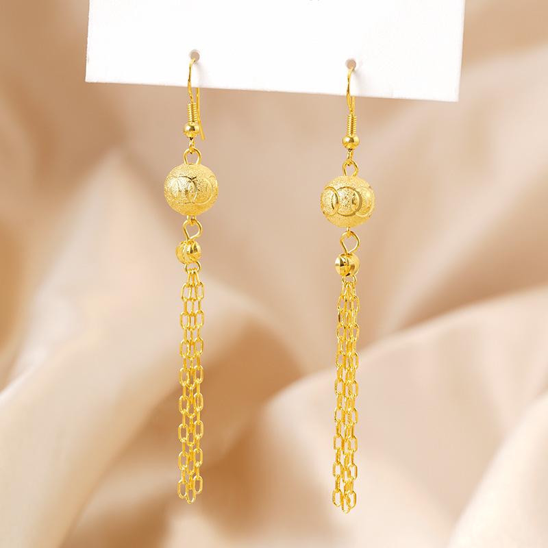 Cercei imitație aur nisipiu de înaltă calitate: Design cu ciucuri de lungă durată pentru femei, Accesorii din cupru transfrontaliere