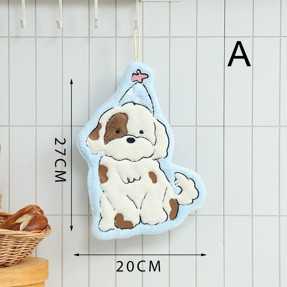 Cute Coral Fleece Towel Soft Skin Friendly Absorbent Cartoon Dog Hand Towel Kitchen and Bathroom Dual-use Small Towel