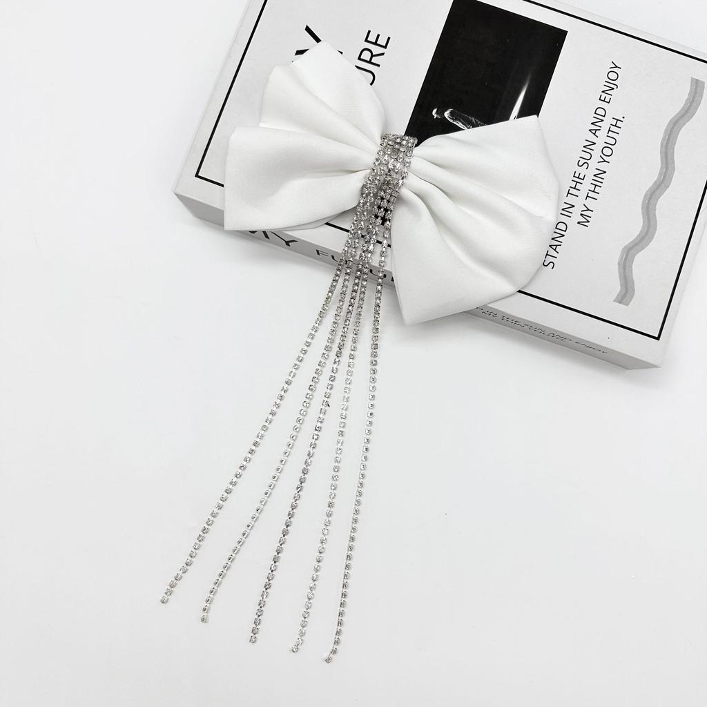 Delicate Satin Rhinestone Fringed Heavy Industry Black And White Bow Diamond Chain Bow Tie Collar Flower Hair Accessories Clothing Decoration