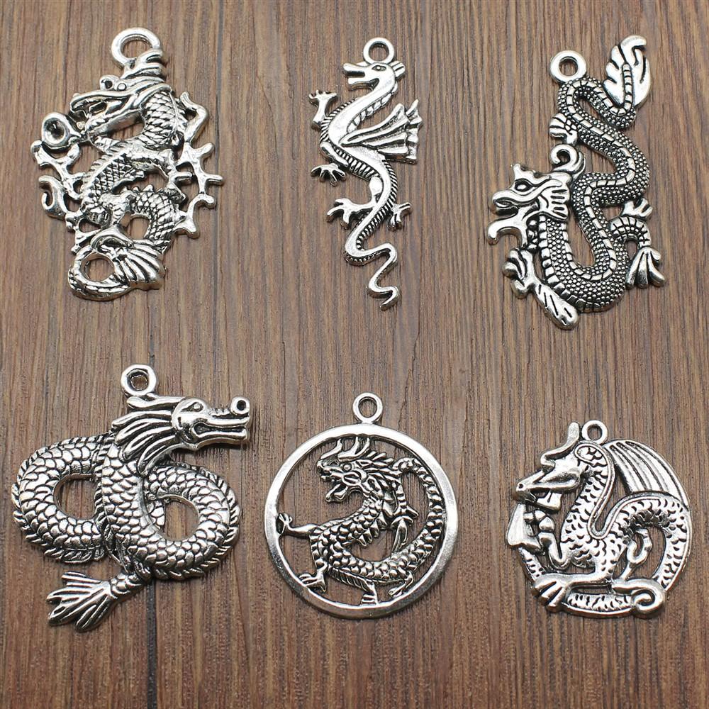 5pcs Charms Dragon DIY Jewelry Findings DIY Jewelry Making Jewelry Accessories Antique Silver Color Flying Dragon Charms
