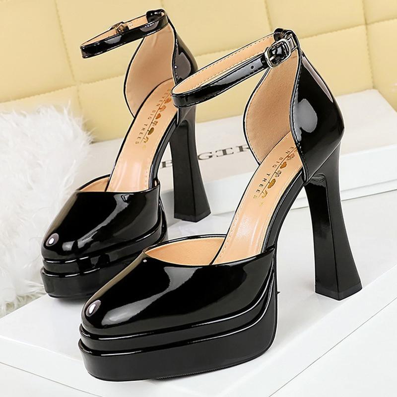 Pantofi platformă tocuri înalte 11,5 cm Pantofi damă cu toc gros Pantofi damă Tocuri bloc sandale cu toc din piele lăcuită Vară