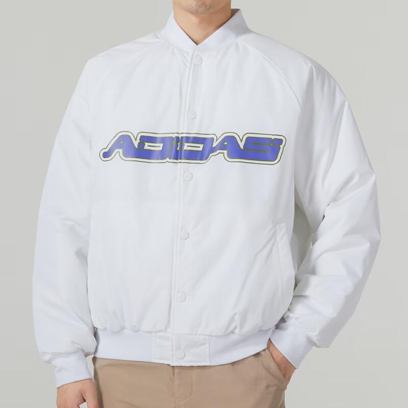 adidas Letter Print Baseball Collar Single-Breasted Cotton Jacket Men Jackets White IK2411