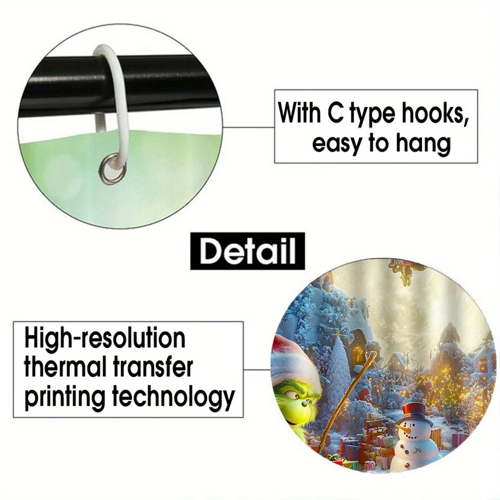 4pcs Christmas Shower Curtain Set, Waterproof Bathroom Decor with 12 Hooks, Non-Slip Rug & U-Shape Toilet Cover for Holiday Home
