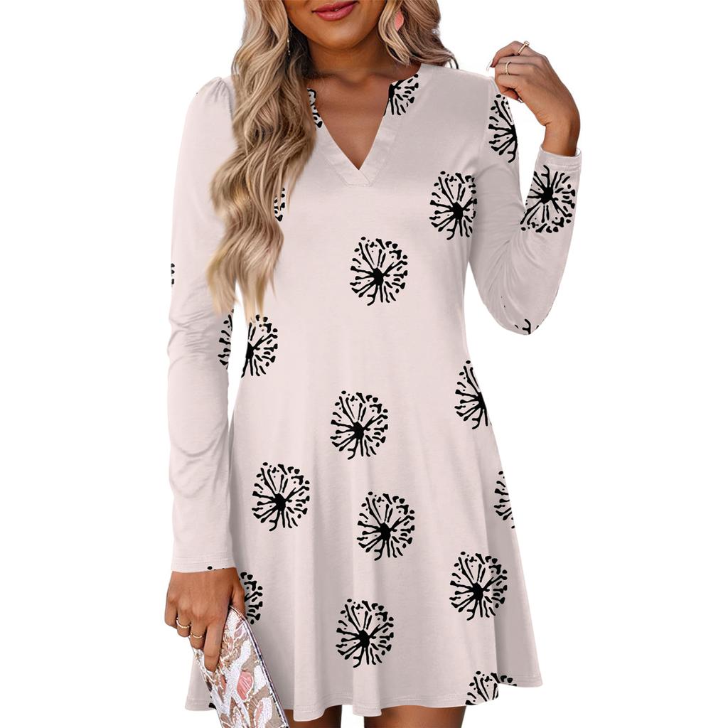 Women's Fashion Plaid V-Neck Long Sleeve Dress