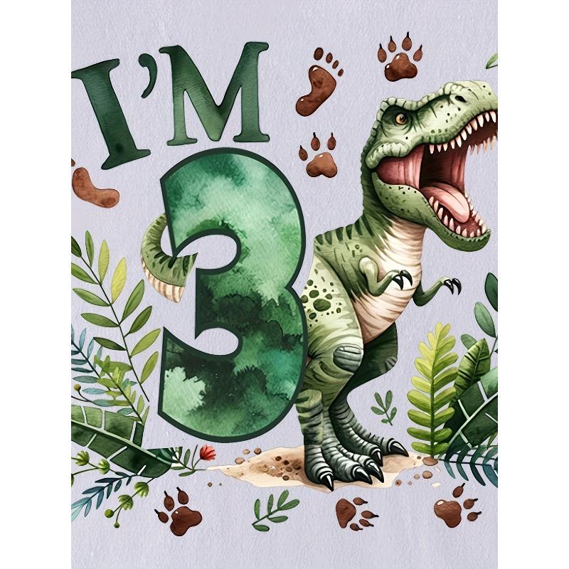 European Sizes I'm3 Dinosaur Cute Cartoon New Letter Print Kids Crew Neck Short Sleeve T-Shirt Casual Cute Boys Children Pullover