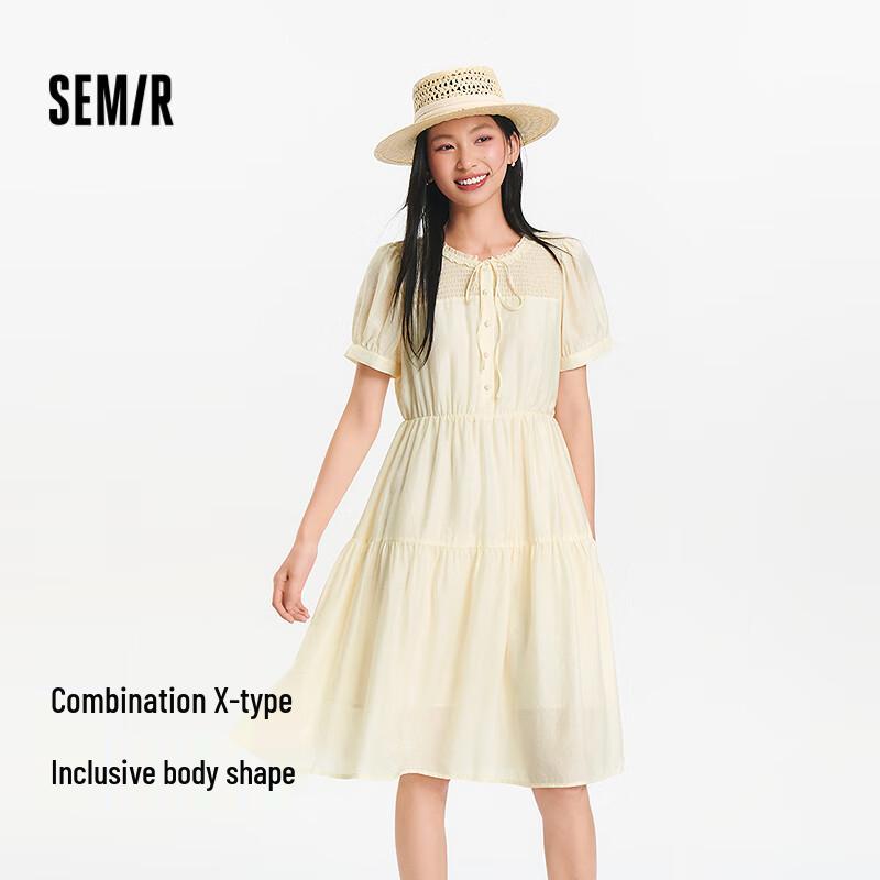 Semir Women s French Puff Sleeve Midi Dress XL