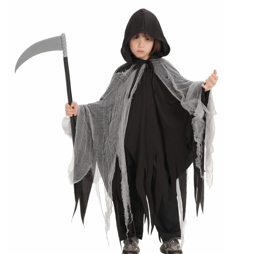 Halloween Costume for Kids Grim Reaper Cloak Ghost Disguise Devil Wizard Cosplay Cloak Witch Shrine Maiden [Yolrky] (L)