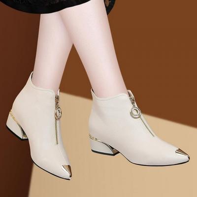 Small Leather Shoes New Single Shoe British Style Versatile Women's Pointed Thick Heel Plush Women's Shoes