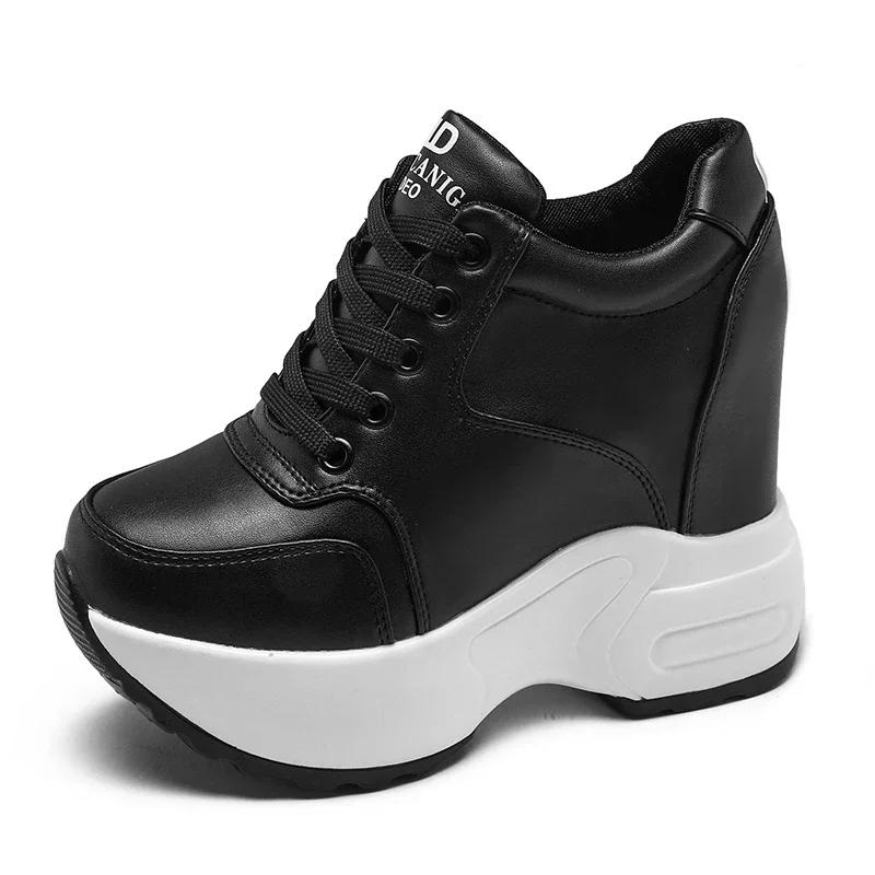 Fashion New Women's Ankle Boots Autumn Leather Chunky Shoes Woman Platform Height Increased Sneakers 10CM Thick Sole Wedges White Boots