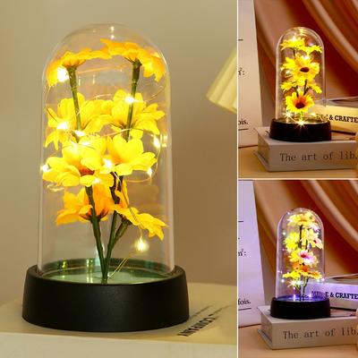 Acrylic Transparent Cover LED Eternal Flower Luminous Bear Rose Ornament Valentine's Day Christmas Gifts Light Up Party Supply
