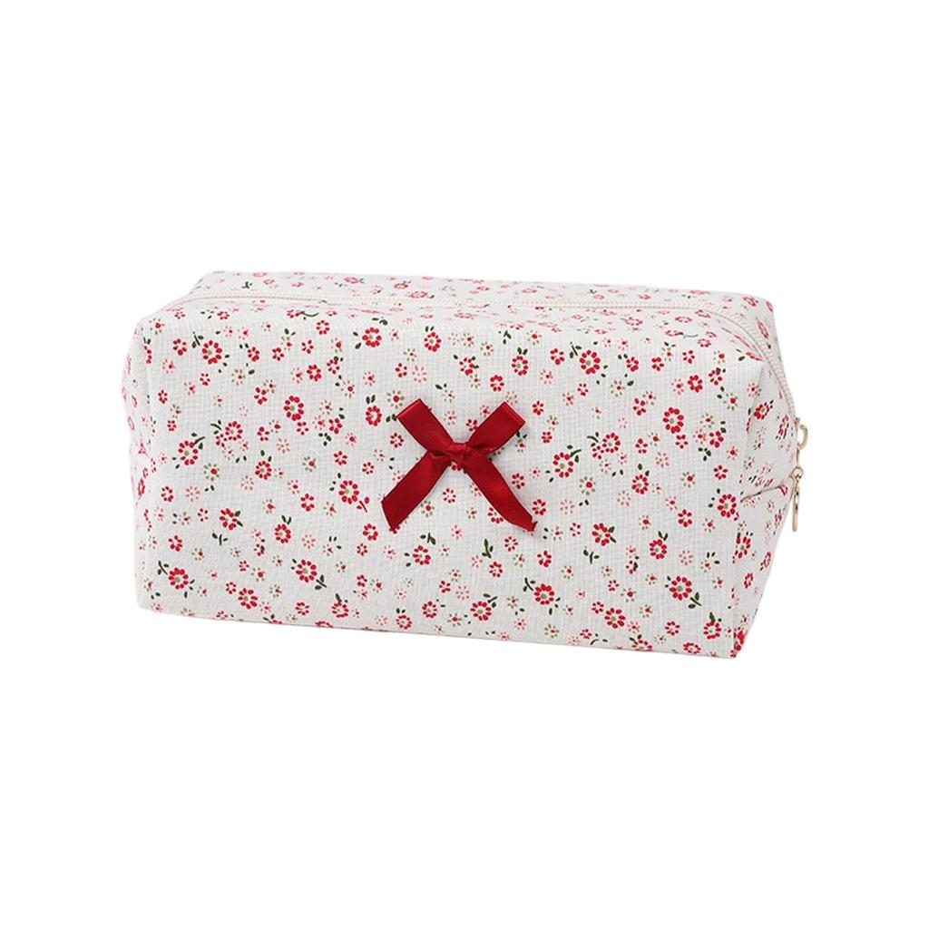 Quilted Cosmetic Bag with Floral Print Large Capacity Makeup Organizer Travel Toiletry Storage Pouch for Women