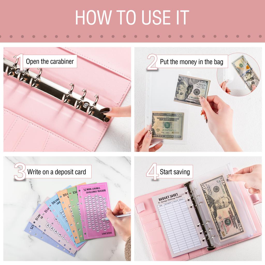 A6 100 Zarf Eave Para, 52 Hafta Tasarruf Mücadelesi, 30 Gün Tasarruf, Euro USD Nakit Zarflar Bütçe Planlayıcı Tasarruf Etmek Kolay