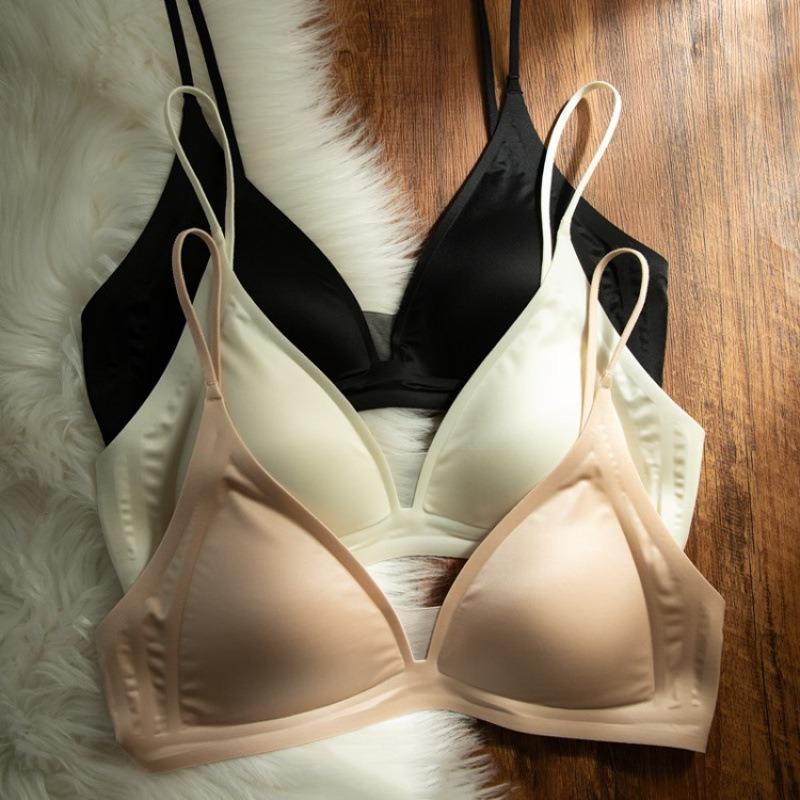 Women French Deep V Neck Seamless Wireless Thin Strap Light Triangle Cup Backless Bra