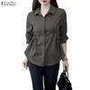 Women Casual Turn Down Collar Long Sleeve Plain Blouse